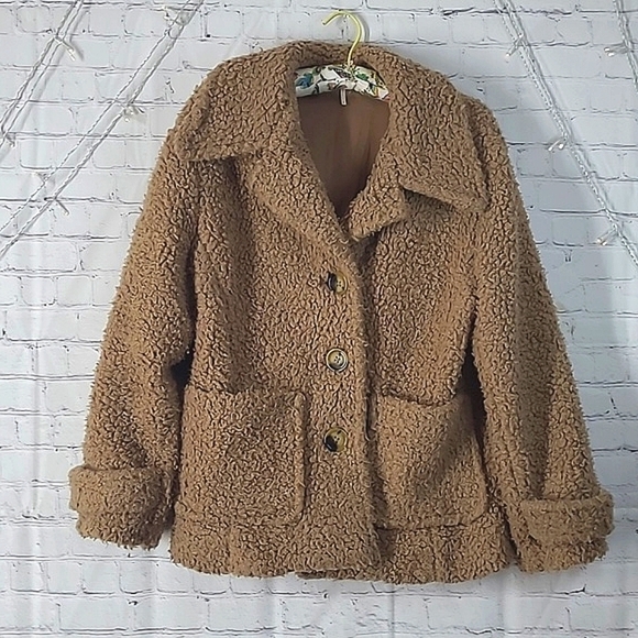 FREE PEOPLE So Soft Faux Shearling Sherpa Teddy Coat JACKET BROWN Womens Size M - Picture 5 of 17